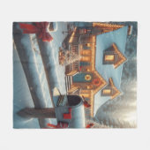 クリスマスの心地よい山小屋 冬のワンダーランド フリースブランケット (正面(横))