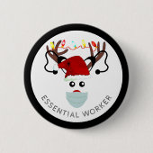 クリスマスの必要不可欠な働きアリのトナカイ顔マスク 缶バッジ (正面)