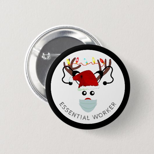 クリスマスの必要不可欠な働きアリのトナカイ顔マスク 缶バッジ (正面&裏面)