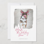クリスマスの応援おもしろいを解放するペットの写真トナカイ シーズンカード (正面)