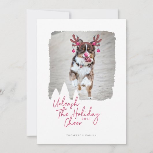 クリスマスの応援おもしろいを解放するペットの写真トナカイ シーズンカード (正面)