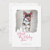 クリスマスの応援おもしろいを解放するペットの写真トナカイ シーズンカード (正面/裏面)