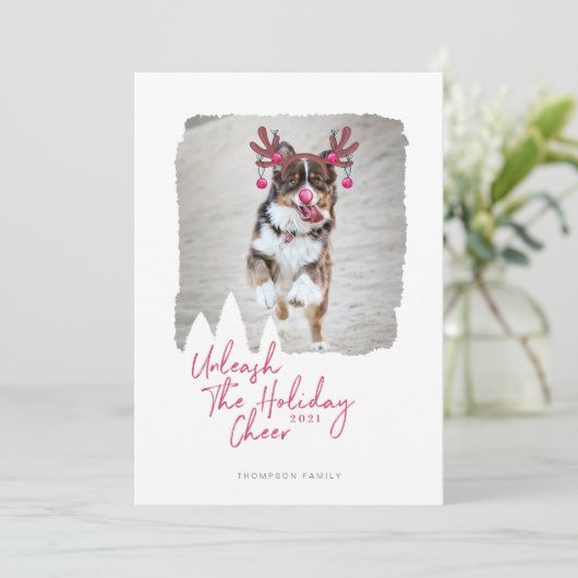 クリスマスの応援おもしろいを解放するペットの写真トナカイ シーズンカード (スタンド正面)