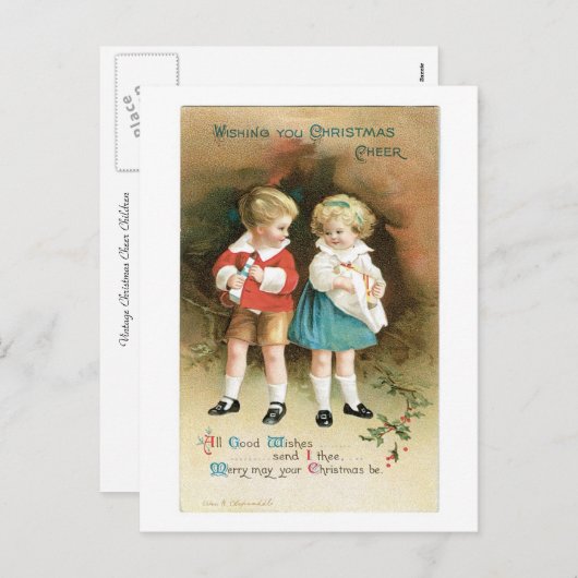 クリスマスの応援の子供 シーズンポストカード (正面/裏面)
