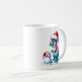 クリスマスの恐竜とかわいい雪だるま、ファンタジー コーヒーマグカップ (正面右)
