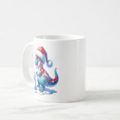 クリスマスの恐竜とかわいい雪だるま、ファンタジー コーヒーマグカップ (正面左)