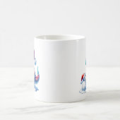 クリスマスの恐竜とかわいい雪だるま、ファンタジー コーヒーマグカップ (中央)