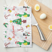 クリスマスの恐竜と雪だるま キッチンタオル (四つ折り)