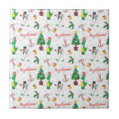 クリスマスの恐竜と雪だるま タイル (正面)