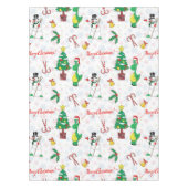 クリスマスの恐竜と雪だるま テーブルクロス (正面)
