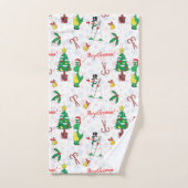 クリスマスの恐竜と雪だるま バスタオルセット (ハンドタオル)