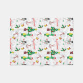 クリスマスの恐竜と雪だるま フリースブランケット (正面(横))