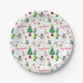 クリスマスの恐竜と雪だるま ペーパープレート (正面)