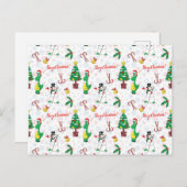 クリスマスの恐竜と雪だるま ポストカード (正面/裏面)