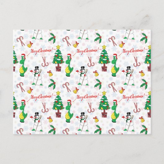 クリスマスの恐竜と雪だるま ポストカード (正面)