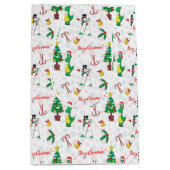 クリスマスの恐竜と雪だるま ミディアムペーパーバッグ (正面)