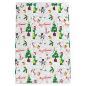 クリスマスの恐竜と雪だるま ミディアムペーパーバッグ (裏面)