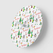 クリスマスの恐竜と雪だるま ラウンド壁時計 (傾斜)