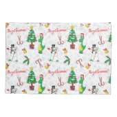 クリスマスの恐竜と雪だるま 枕カバー (裏面)