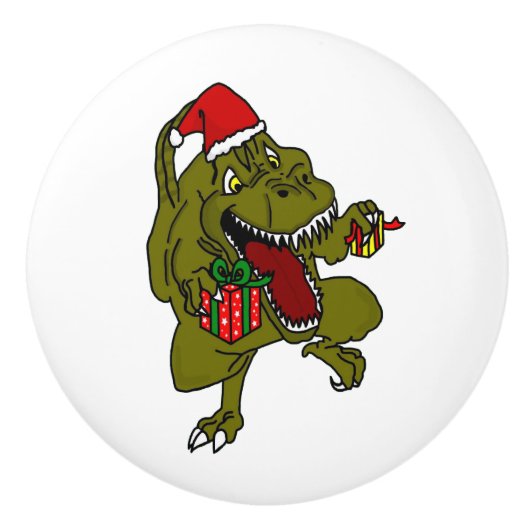 クリスマスの恐竜のドア・ノブ セラミックノブ (正面)