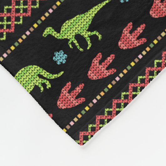 クリスマスの恐竜のニットによって刺繍される公平な島 フリースブランケット (角)