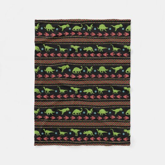 クリスマスの恐竜のニットによって刺繍される公平な島 フリースブランケット (正面)