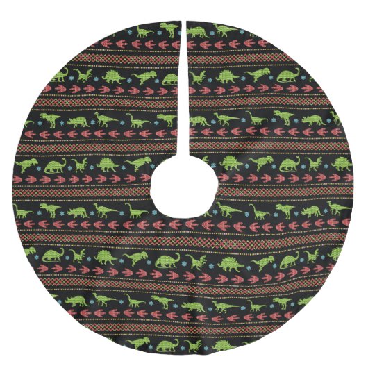 クリスマスの恐竜のニットによって刺繍される公平な島 ブラッシュドポリエステルツリースカート (正面)