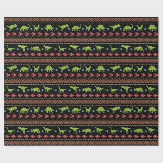 クリスマスの恐竜のニットによって刺繍される公平な島 ラッピングペーパー (フラット)