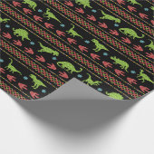 クリスマスの恐竜のニットによって刺繍される公平な島 ラッピングペーパー (角)