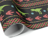 クリスマスの恐竜のニットによって刺繍される公平な島 ラッピングペーパー (ロールコーナー)