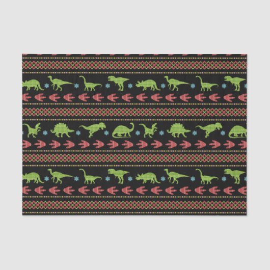 クリスマスの恐竜のニットによって刺繍される公平な島 薄葉紙 (正面)