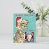 クリスマスの恐竜のパーソナライズされた写真 シーズンポストカード (スタンド正面)