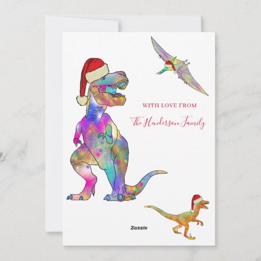 クリスマスの恐竜カスタムの写真 シーズンカード (裏面)