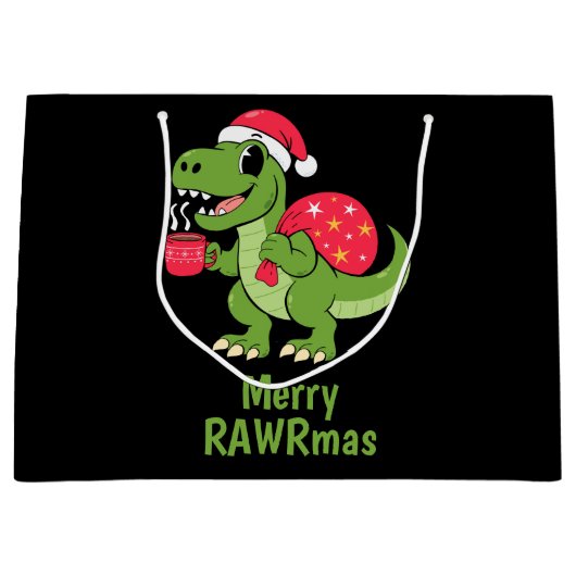 クリスマスの恐竜デザイン  ラージペーパーバッグ (正面)