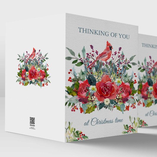 クリスマスの悔やみや弔慰カード|花束及び（鳥）ショウジョウコウカンチョウ シーズンカード