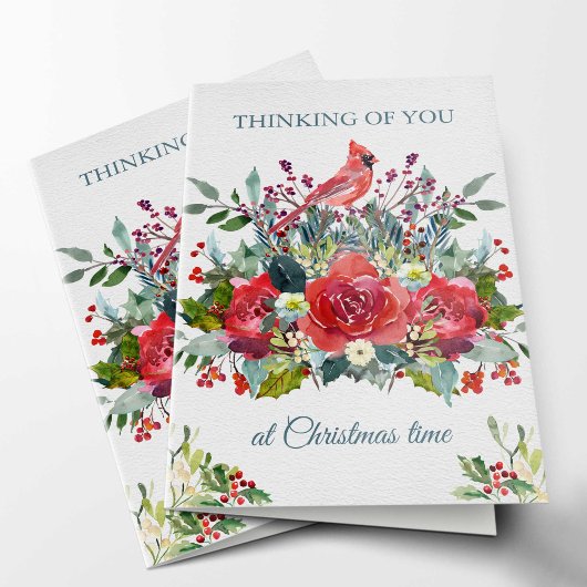 クリスマスの悔やみや弔慰カード|花束及び（鳥）ショウジョウコウカンチョウ シーズンカード