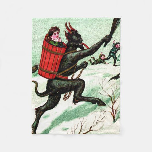 クリスマスの悪童狩り 雪のクランプス フリースブランケット (正面)