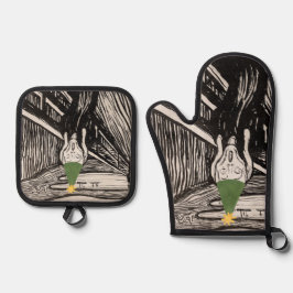 クリスマスの悲鳴の暗いユーモアの存在おもしろい 鍋つかみ&鍋敷きセット