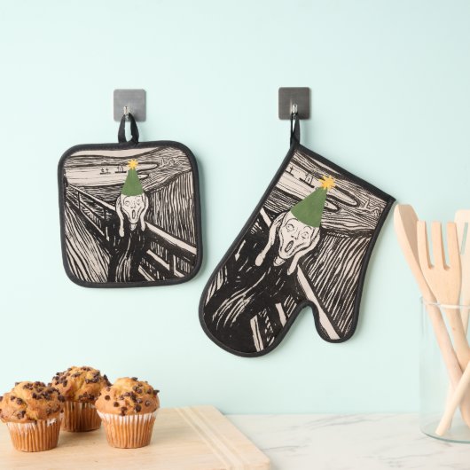 クリスマスの悲鳴の暗いユーモアの存在おもしろい 鍋つかみ&鍋敷きセット (インサイチュ (吊り下げ))