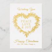 クリスマスの愛と喜びと平和のゴールドミステルートのハート 箔シーズンカード (正面)