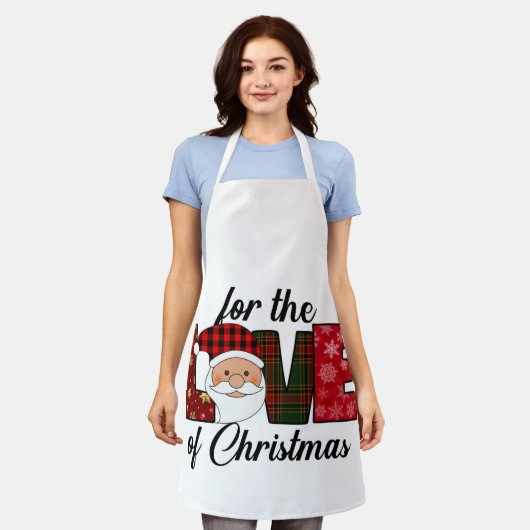 クリスマスの愛のためのおもしろいサンタ文字 エプロン (着用した状態)