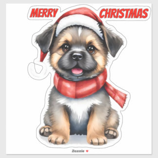 クリスマスの愛らしい子犬ステッカー | "メリークリスマス" シール