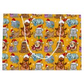 クリスマスの愛らしい犬と猫 ラージペーパーバッグ (裏面)