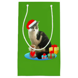 クリスマスの愛らしい猫 スモールペーパーバッグ