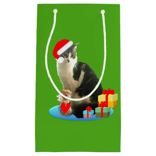 クリスマスの愛らしい猫 スモールペーパーバッグ (正面)