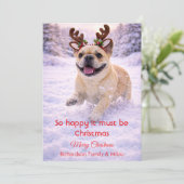 クリスマスの愛情あふれる一言が添えられたキュートな犬のホリデーカード シーズンカード (スタンド正面)