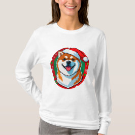 クリスマスの愛犬の円形フレーム Tシャツ