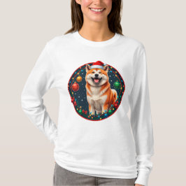 クリスマスの愛犬の円形フレーム Tシャツ