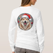 クリスマスの愛犬の円形フレーム Tシャツ (裏面)