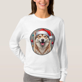 クリスマスの愛犬の円形フレーム Tシャツ